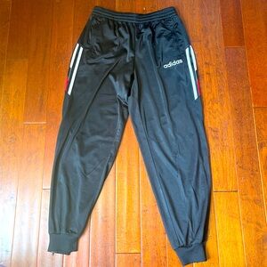 Vintage Early 90s Adidas Black Joggers with Red and White Accents